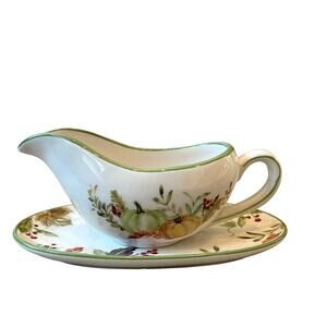 POTTER'S STUDIO Gravy Boat & Underplate Ceramic Fall Thanksgiving Serveware New